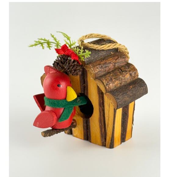 Avon Log Cabin Cutie Cardinal Ornament Vintage 1990s Christmas Tree Decor Box - Picture 6 of 10